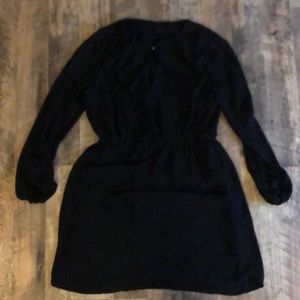 Long sleeve black dress with ruffled neckline